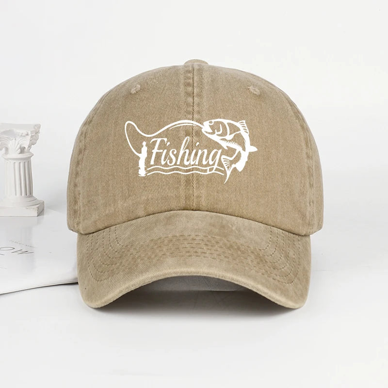 Classic Fishing Quote Print Washed Baseball Cap Adjustable Unisex Gift For Fishermen & Dad