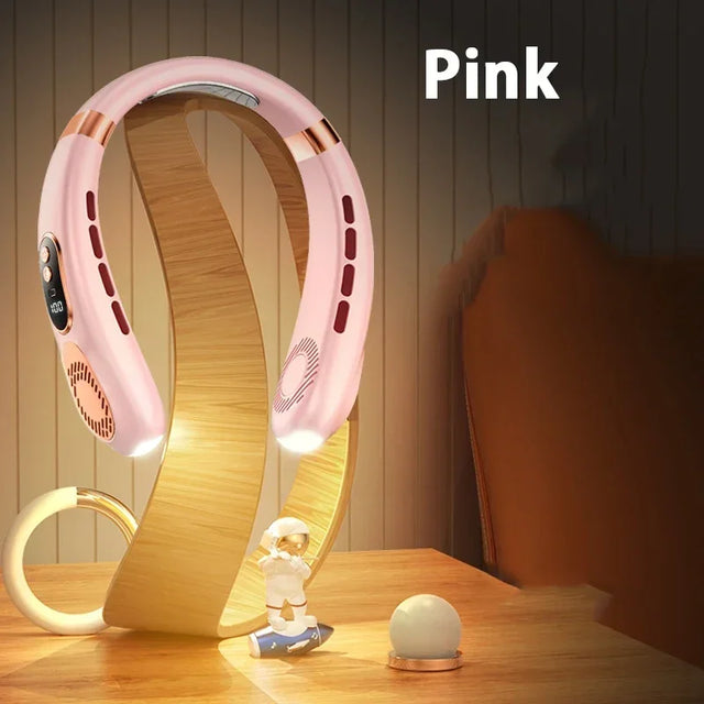 2025 Neck Fan USB Rechargeable Cooling Fan 5 Speed Adjustable Neck Cooler Digital Display Bladeless Neckband Fan