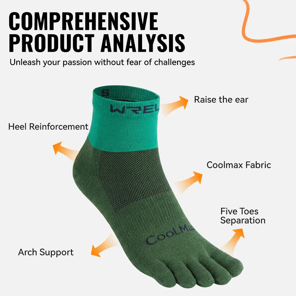 WRELS 1/2/3pairs COOLMAX Five Finger Socks Athletic Breathable Compression Running Hiking No Show Quick Dry Toe Socks Men Women