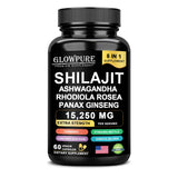 Shilajit Original Himalaya Supplements - 8 in 1 with Ginseng Ashwagandha for Brain, Memory, Concentration, Energy, Immune Health