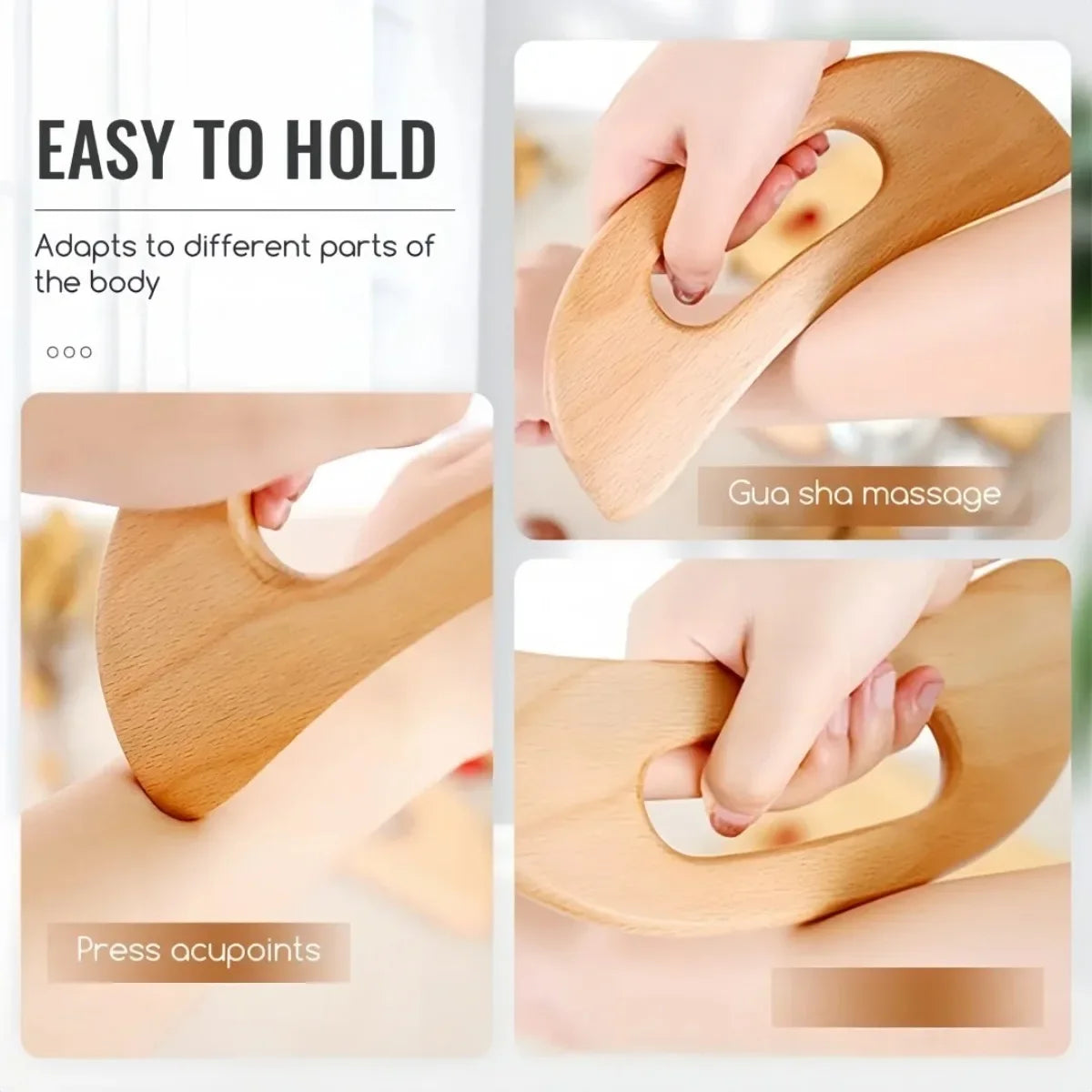 Lazy People Moon Shape Wooden Guasha Board Lymphatic Massager for Full Body Relaxation Neck Muscle Release Natural Beechwood