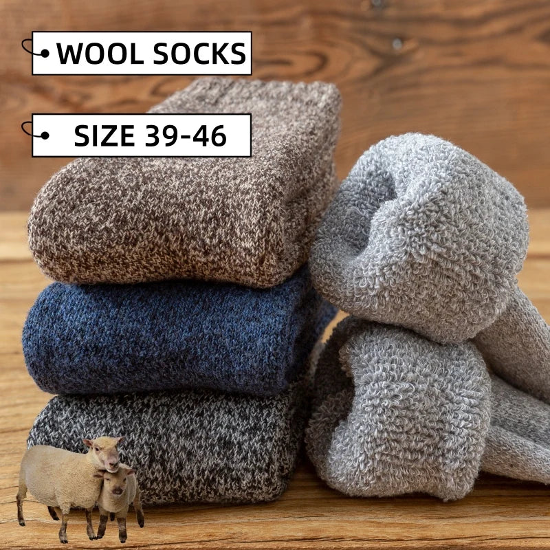 3/5 Pair Winter Men's Merino Wool Socks Super Thick Warm High Quality Harajuku Retro Snow Casual Antifreeze Cashmere Socks Men