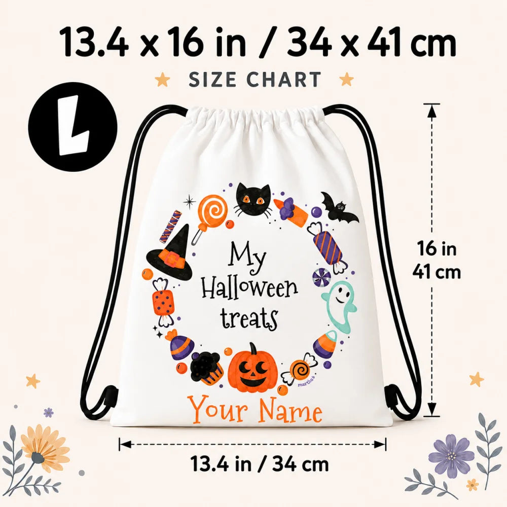 Personalized My Halloween Treats Drawstring Backpack Custom Name Kids Halloween Candy Bag Children Trick Or Treat Sack