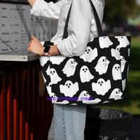 Ghost Halloween Cartoon Pattern Beach Tote Bag Sport Gym Yoga Duffle Large Tote Bag Women Travel Fitness
