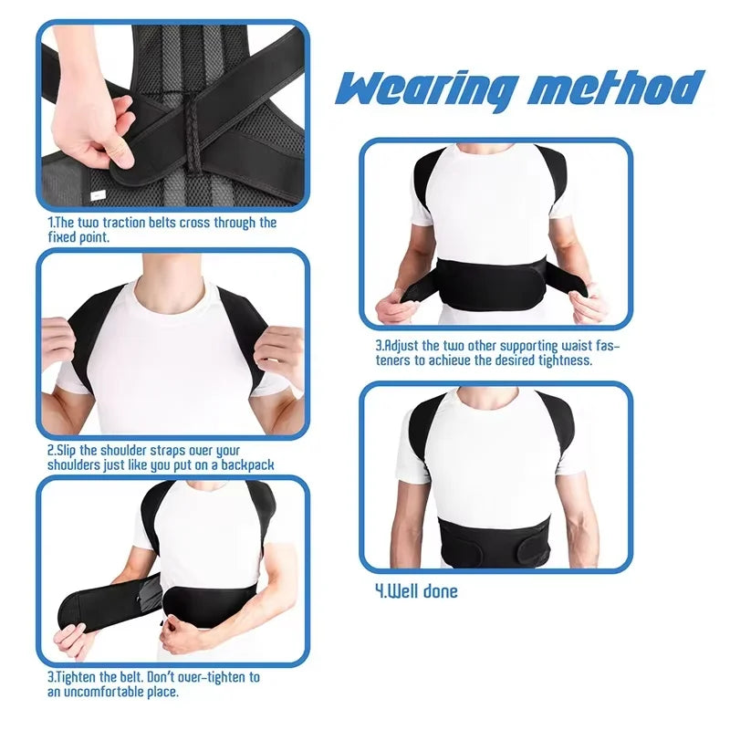 Reinforced Belt Lumbar Column Posture Corrector Vest Adjustable Back Support Strap Shoulder Spine Brace Neck Stretcher Trainer