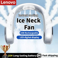 Lenovo USB Rechargeable Bladeless Neck Fan Digital Display Turbo High Speed Portable Hiking Outdoor Wearable Hands-Free