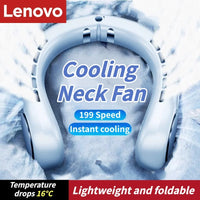 Lenovo Portable Neck Fan Rechargeable Ultra Long Battery Life Quiet Foldable Wearable Personal Cooler 199-Gear Ice Cooling