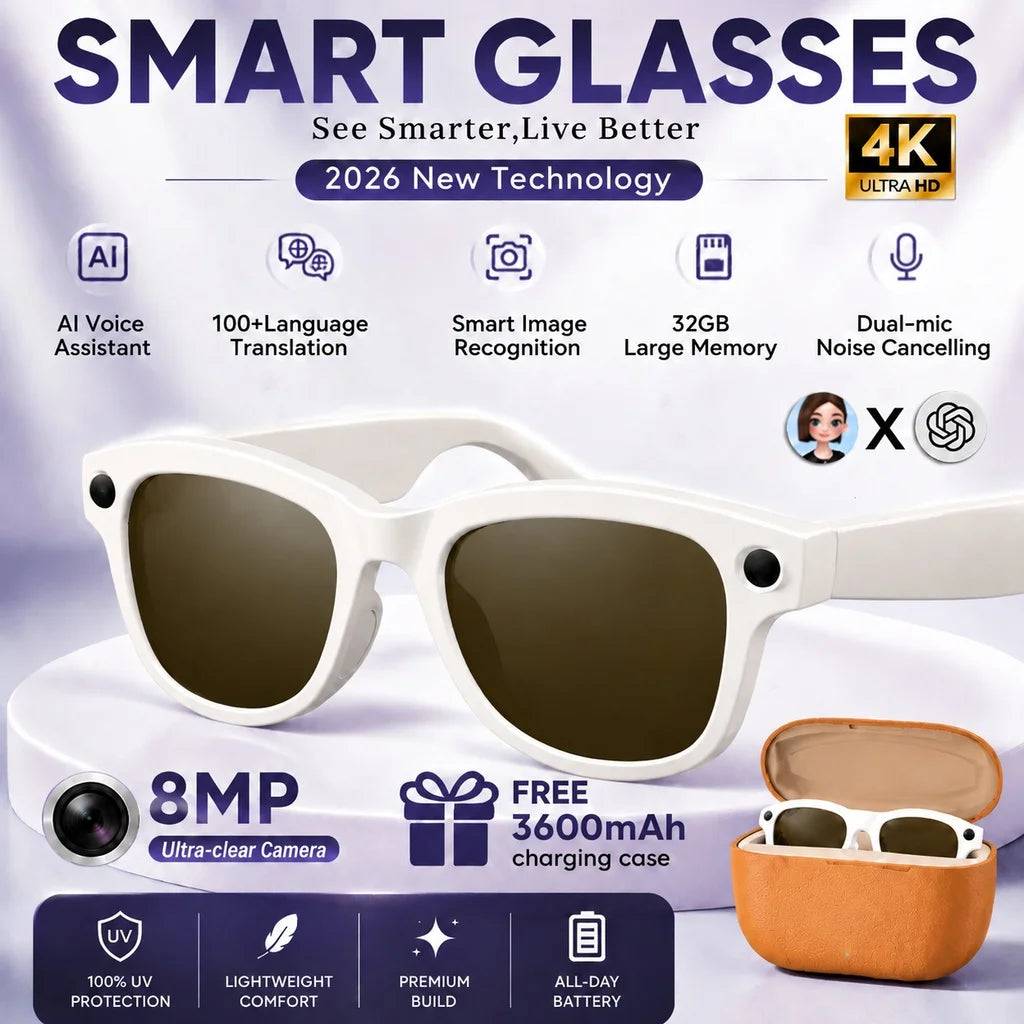 TOP 1 AI Smart Glasses 8MP POV Video Recording 3600mAh Battery Real-Time Translation AI Assistant Photochromic Glasses Men Women