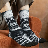 Dark Sketch Style Skull Socks Quick-drying Breathable Non-slip Men's Socks Travel Casual Running Trendy Novel Compression Socks