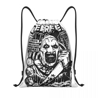 Custom Halloween Movie Terrifier Drawstring Backpack Bags Men Lightweight Horror Clown Gym Sports Sackpack Sacks for Traveling