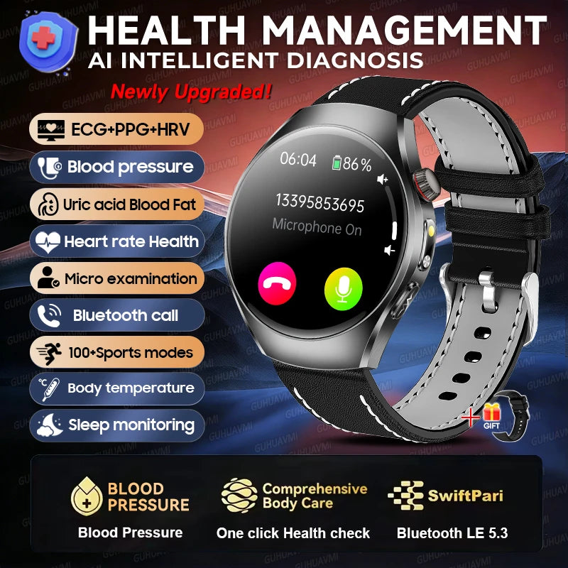 GUHUAVMI 2026Upgrade AI Diagnosis Care Smart Watch 1.47-Inch AMOLED ECG+PPG Blood Pressure Blood Lipid Smartwatchs For Men Women