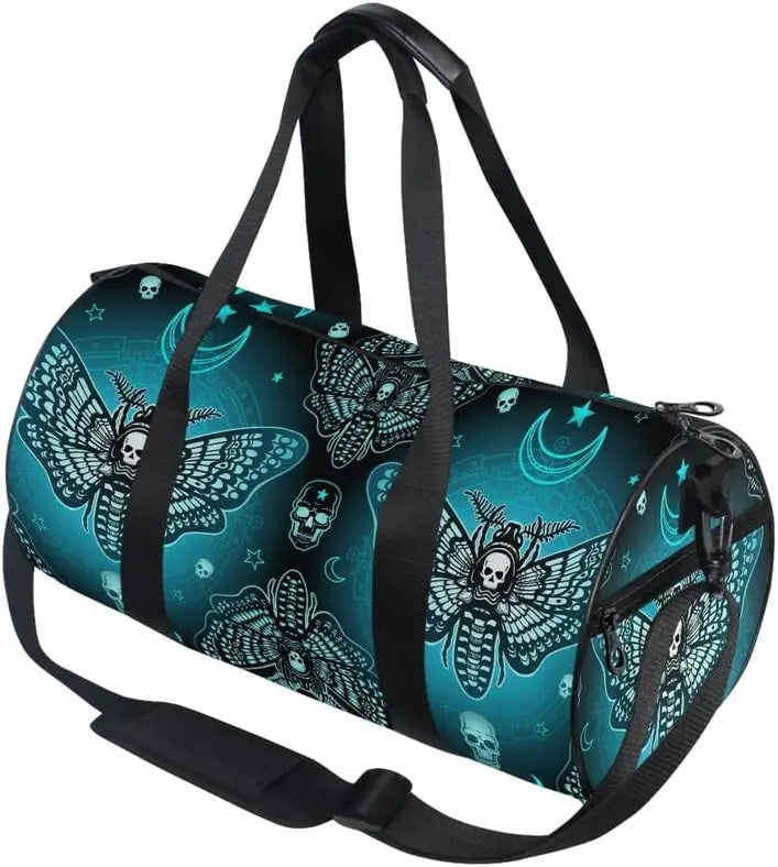 Black Skull Moth Duffel Bags Magic Skulls Sports Gym Bag Travel Luggage Overnight Bags for Men Women Duffel Bags for Traveling