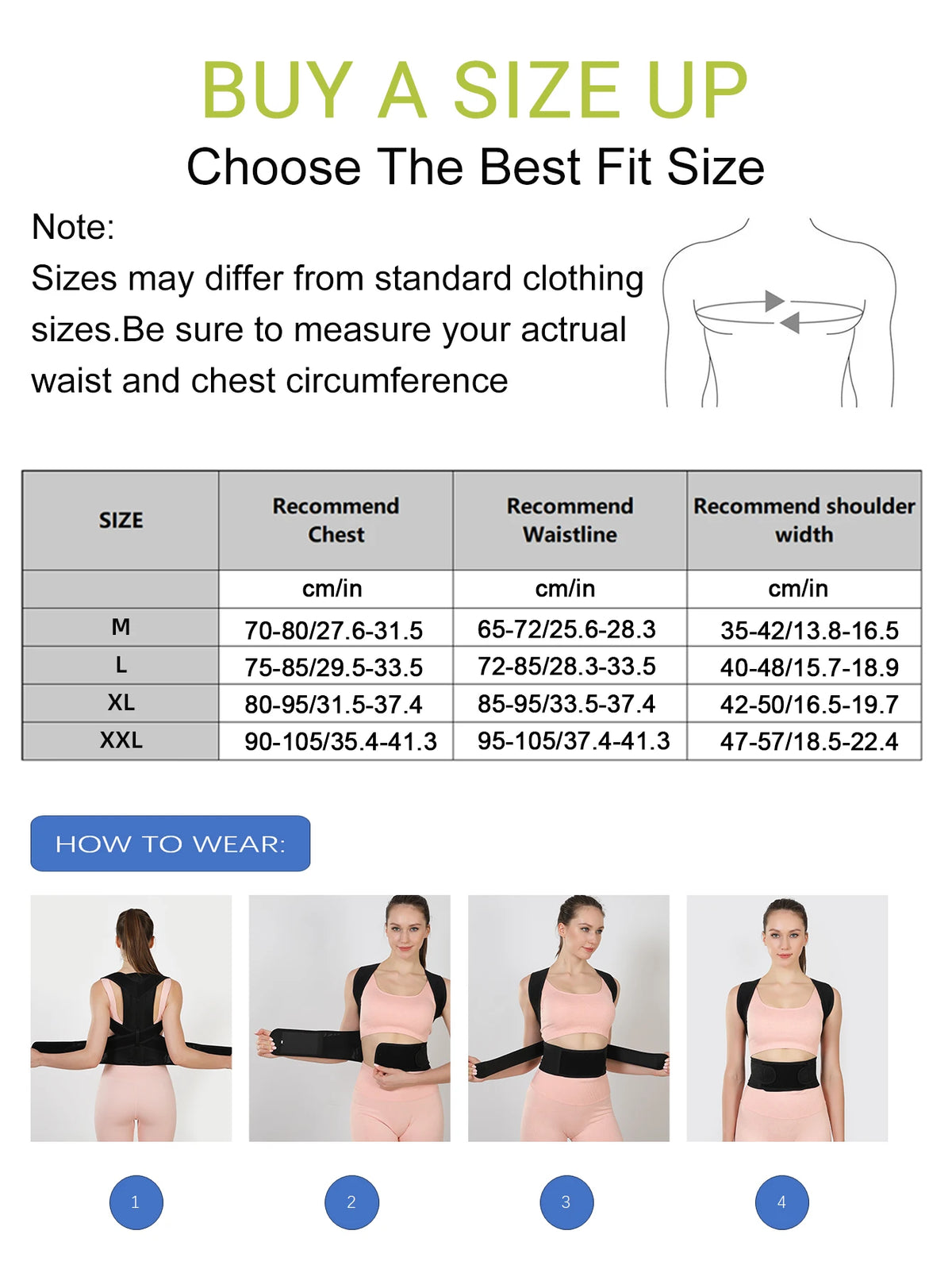 VBOSi Women Men Adjustable Sporty Back Brace Waist Support Posture Corrector