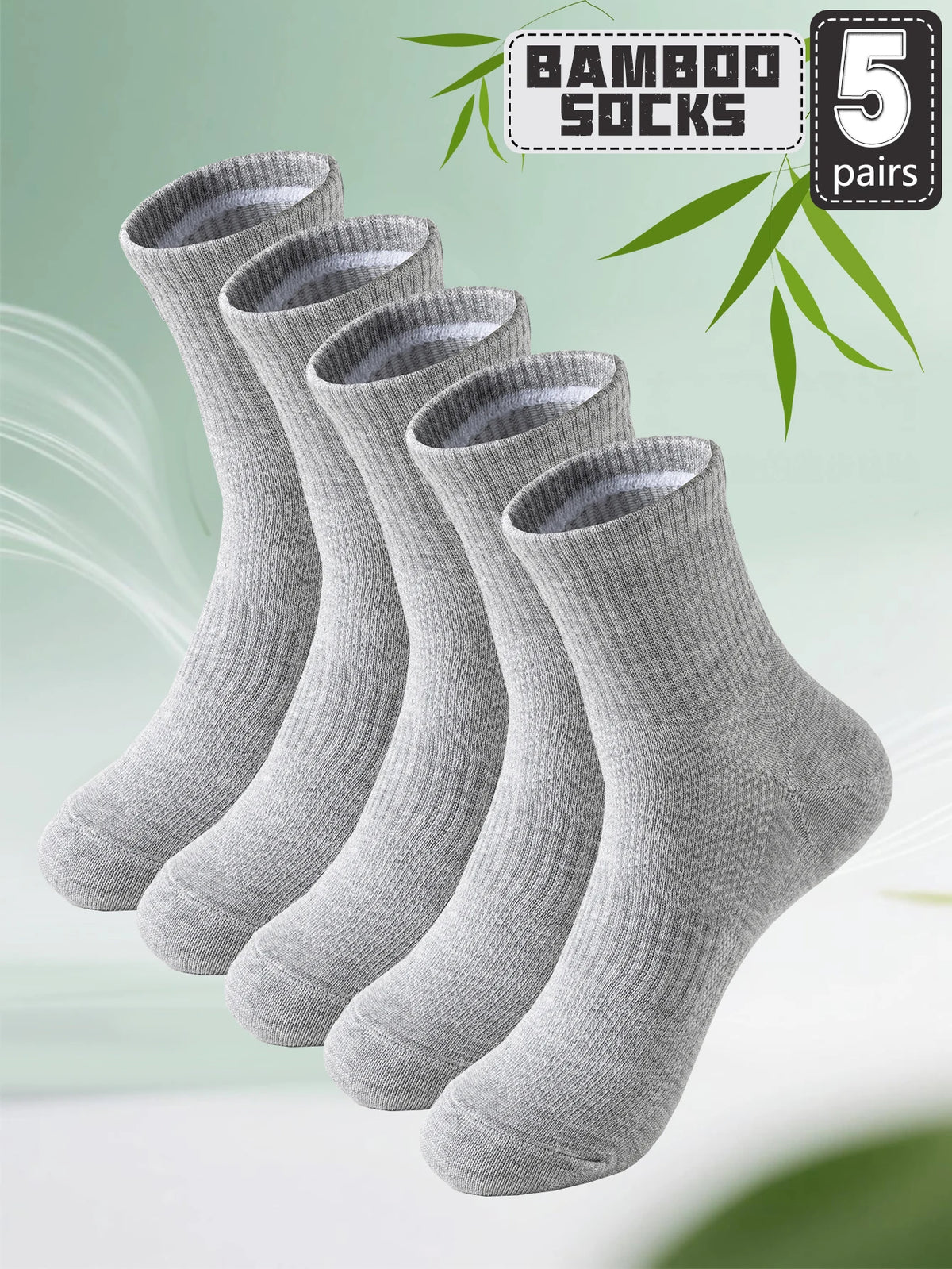5 Pairs High-Quality Men's Bamboo Fiber Socks Breathable Mesh Spring Summer Anti-Odor Sweat-Absorbing Black Business Short Socks