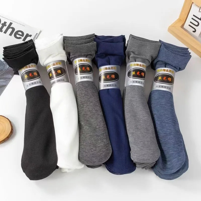 2026 New Spring Summer 10 Pairs Men's Business Casual Ice Silk Mid-Calf Socks Breathable Sweat Absorbing Ultra Thin Work Socks