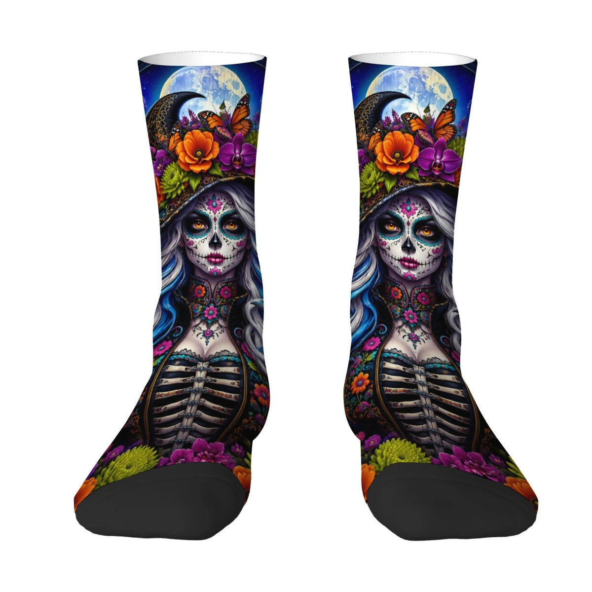 Fun and Retro Sugar Skull Print Men's Socks Quirky and Hip-hop Harajuku Outdoor Sports Socks Skin-friendly Breathable Soft Socks