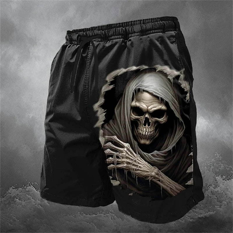 Trendy Halloween Men's Shorts Fashionable 3D Skull Print Drawstring Shorts Relaxed Street Style Oversized Comfort Shorts