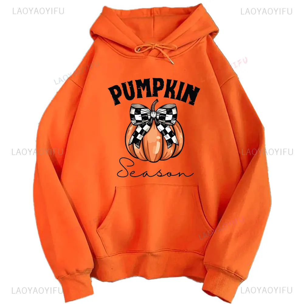 2024 Halloween Orange Hoodie Kawaii Halloween Pumpkin bowknot Women's Hoodie Harajuku Halloween Print Autumn Warm Unisex Hoodie
