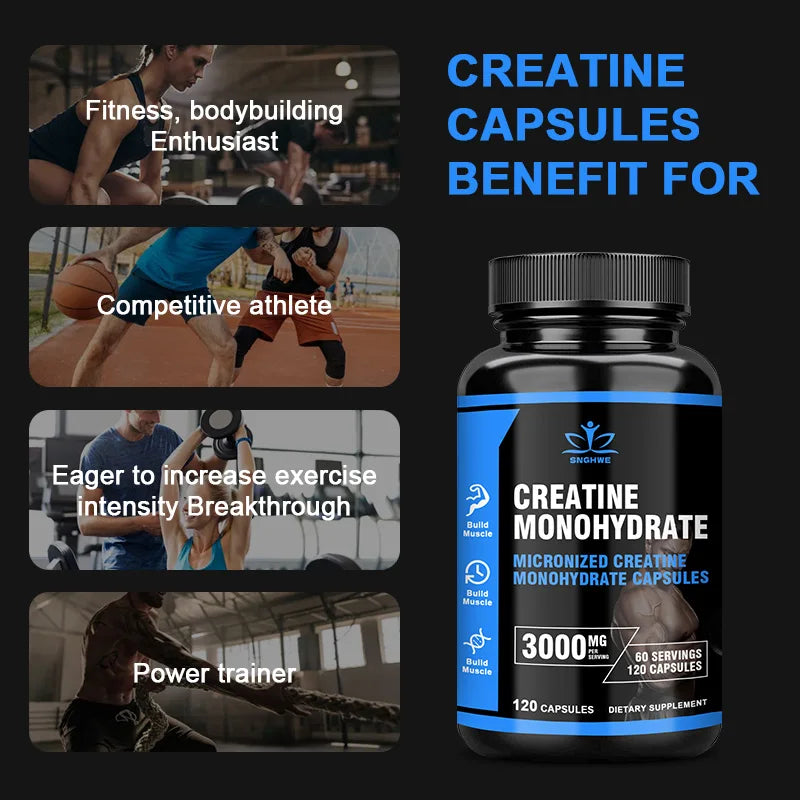 SNGHWE Creatine Monohydrate - 3000mg - Muscle, Energy, Cognition, Male And Female Recovery Support - Creatine HCI Capsules
