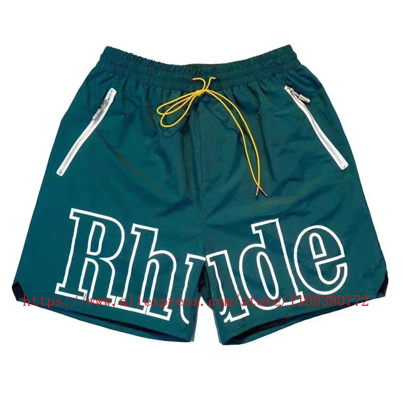 2026 Latest Style Men's Rhude Print Casual Shorts Loose Fit Nylon Drawstring High Quality Beach Sports Shorts Quick Delivery
