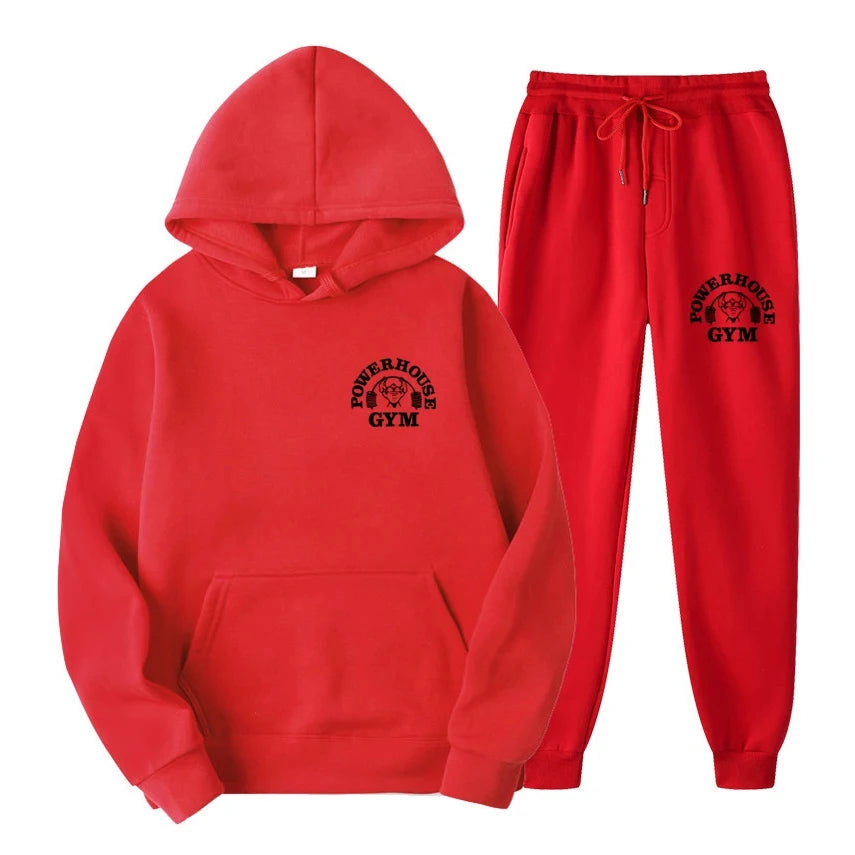 Men Women Tracksuit Hoodies Casual Solid Color Long Sleeve Pullover + Pants Suit Fleece Hooded Sportswear Suit Two Piece Sets