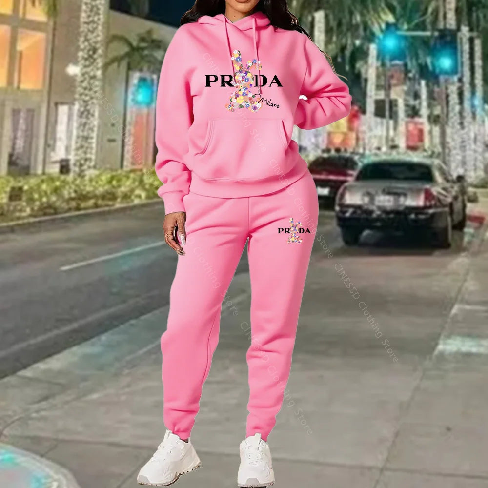 Women's Tracksuits Hoodies and Pants Two Peice Outfits Suit Designer Luxury Oversized Autumn Winter Clothing Women Pants Sets