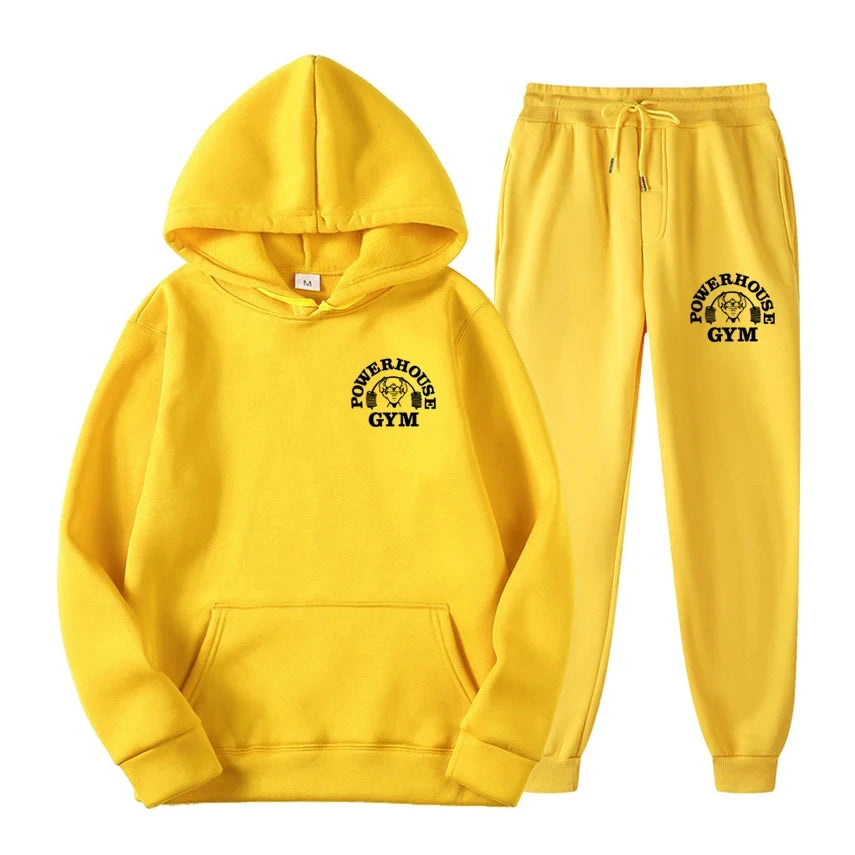 Men Women Tracksuit Hoodies Casual Solid Color Long Sleeve Pullover + Pants Suit Fleece Hooded Sportswear Suit Two Piece Sets