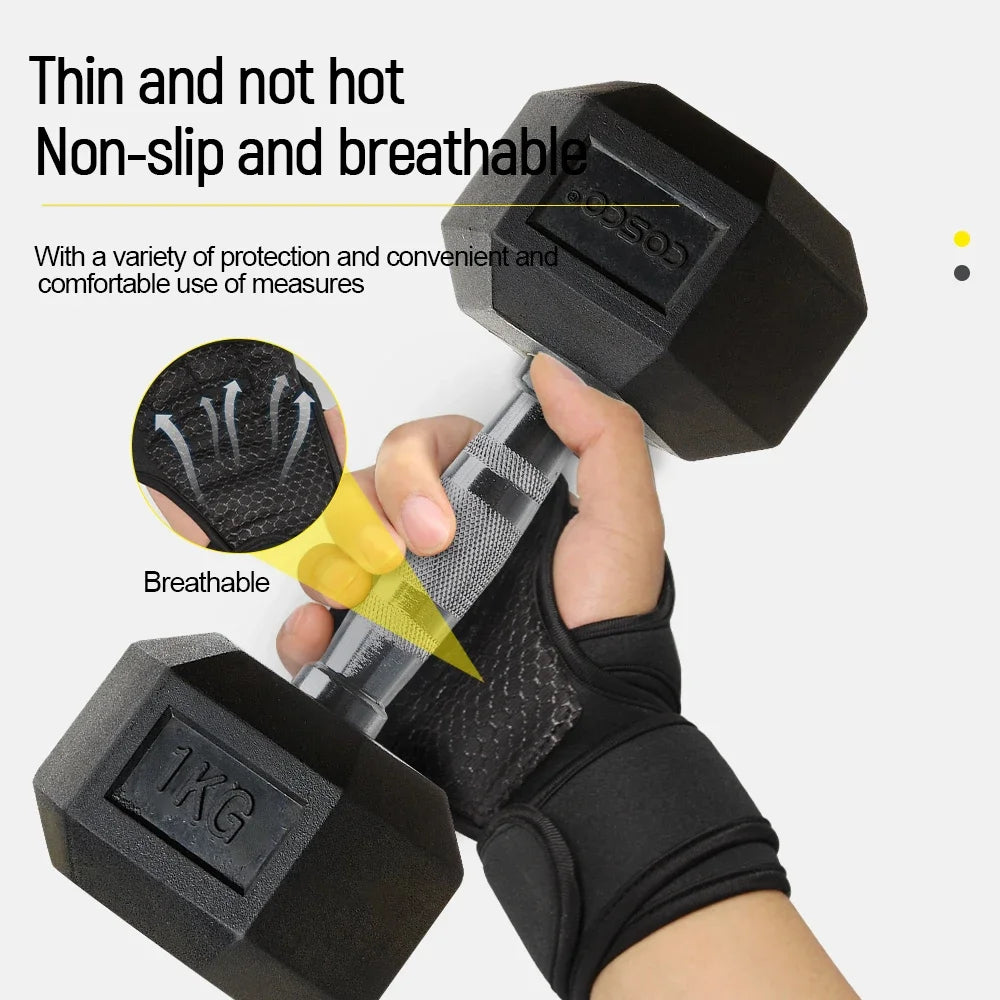 For Men Women Fitness Sports Wrist Palm Protector Gloves Anti-slip Gym Cycling Gloves Black Half Finger Weight Training Gloves
