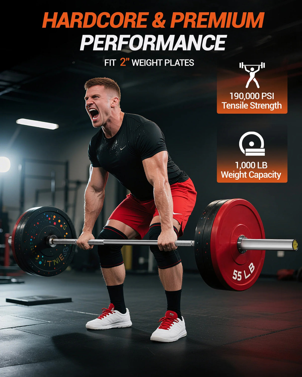7Ft Barbell Bar for Power Lifting Weightlifting, 1000LBS Capacity 2