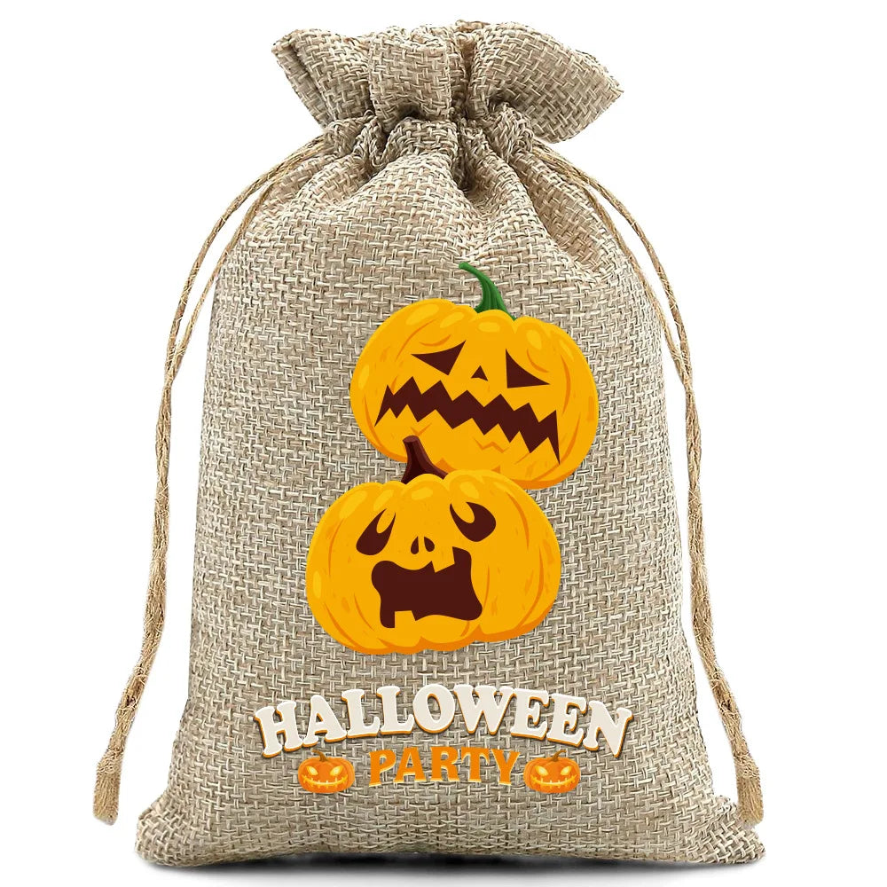 10pcs10X15cm Halloween Linen Drawstring Gift Bag Trick or Treat Party Children's Small Gifts Candy Packaging Storage Bag
