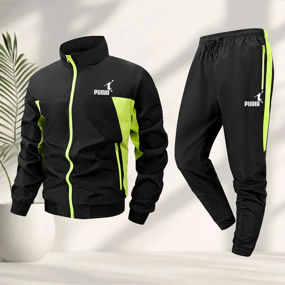 Men's Casual Sportswear Set Printed Zipper Jacket With Long Pants Summer Fitness Cycling Outdoor Daily Commute Suit