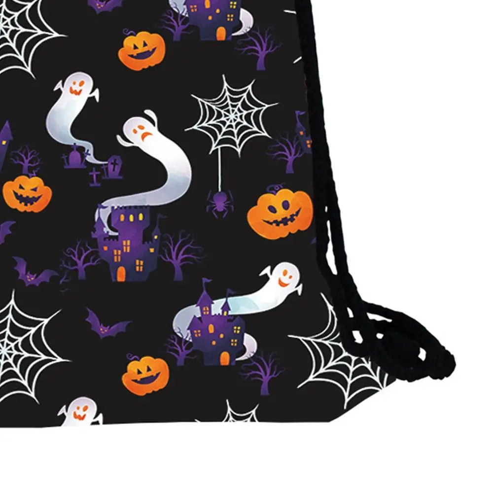 Practical Creative Drawstring Bag Portable Cartoon Pumpkin Halloween Backpacks Polyester Foldable Sports Gym Sack Travel Storage