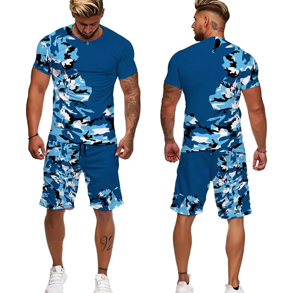 Summer Men Camouflage T shirt Set 3D Print Men's Tracksuit Suit Outdoor Camping Hunting Oversized Casual Tee Shorts 2PCS Outfits