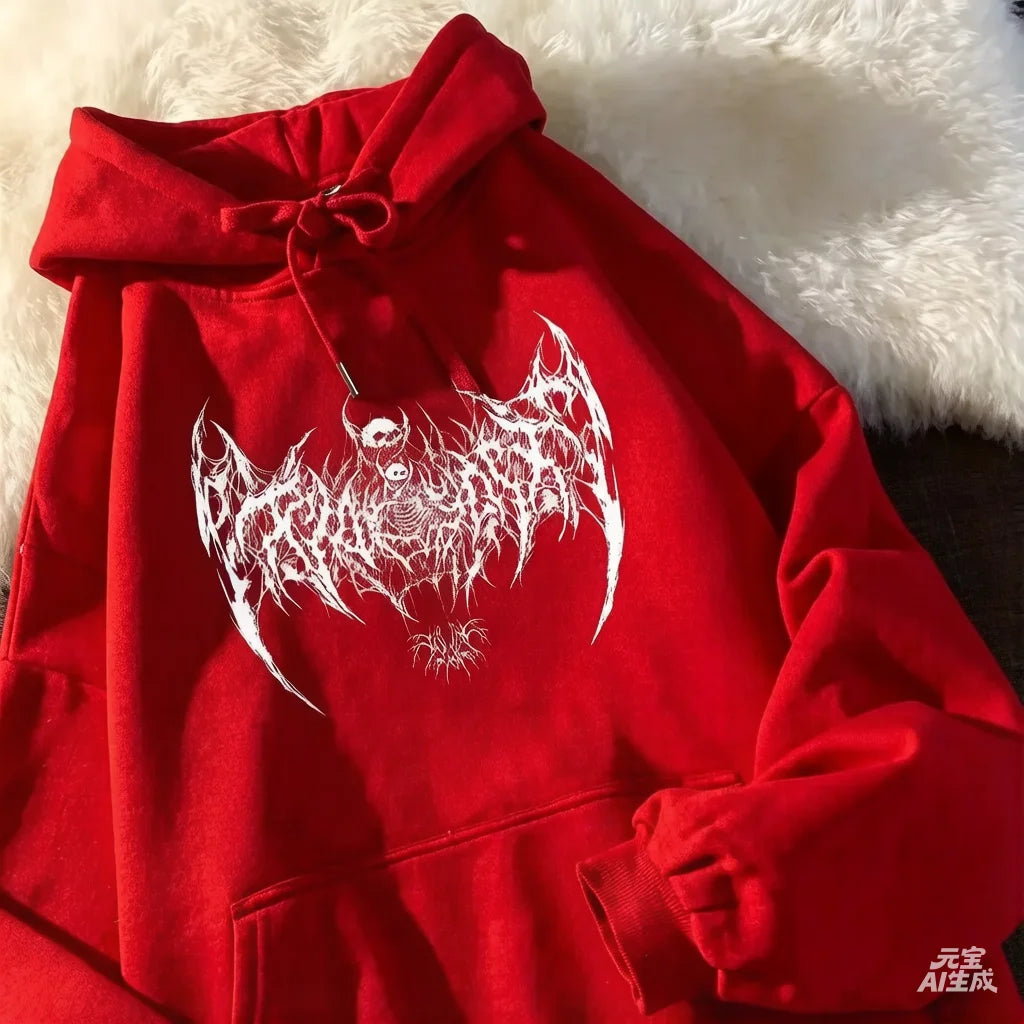 Unisex Skull Printed Hoodie Gothic Punk Style Long Sleeve Sweatshirt for Men Women Black Fashion Cool Hooded Pullover 2025