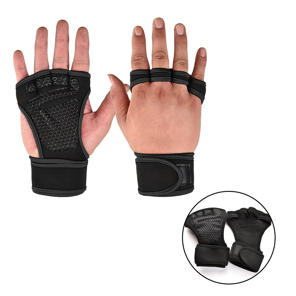 For Men Women Fitness Sports Wrist Palm Protector Gloves Anti-slip Gym Cycling Gloves Black Half Finger Weight Training Gloves
