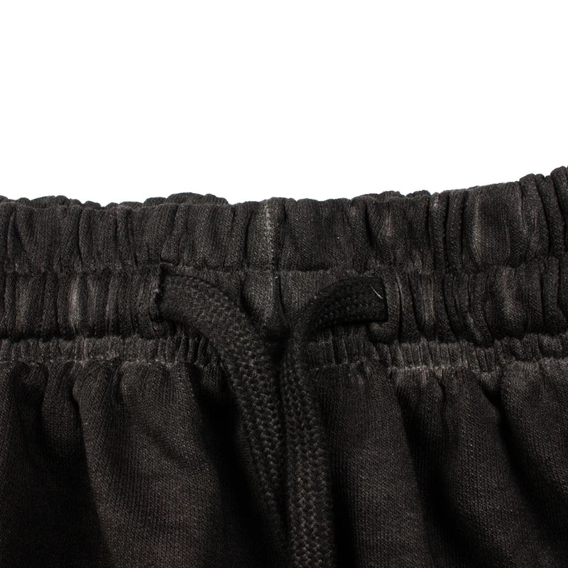 Summer SATOSHI Shorts Vintage Distressed Washed Faded Classic Letter Print Drawstring Pants Hiphop Street Five Point Sweatpants