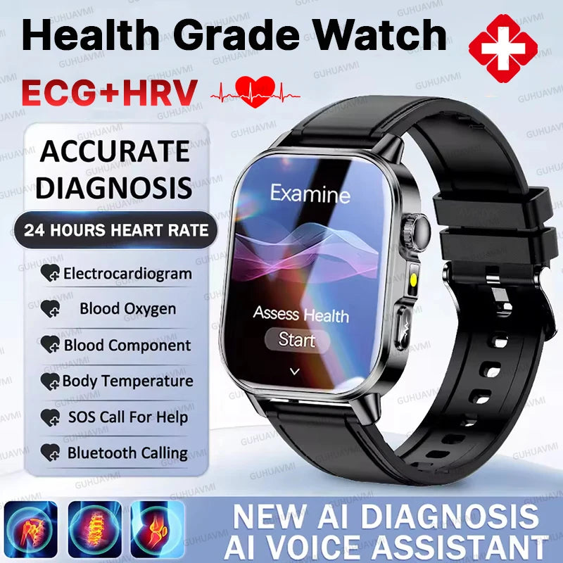 Nursing Grade AI Health Analysis Diagnose Smart Watch ECG+PPG Clock Blood Pressure Blood Lipid Uric Acid HD Call Watch Men Women