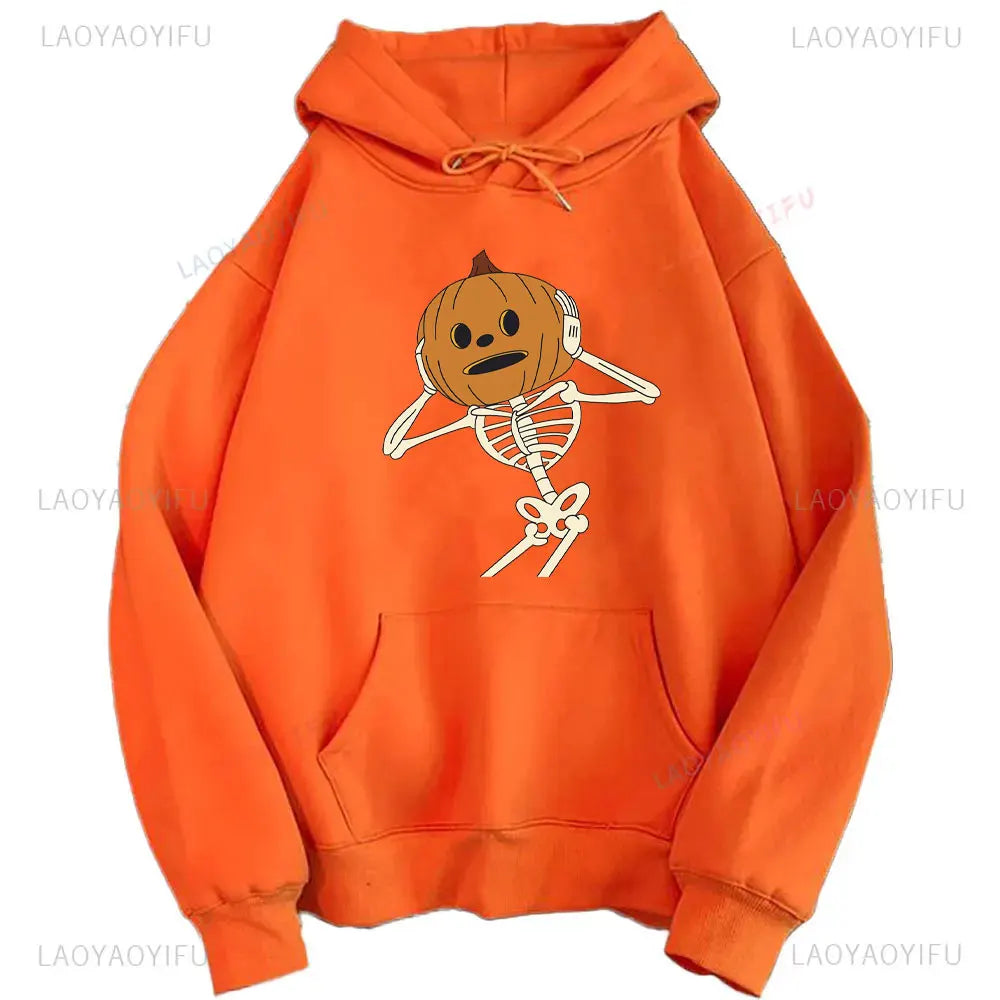 2024 Halloween Orange Hoodie Kawaii Halloween Pumpkin bowknot Women's Hoodie Harajuku Halloween Print Autumn Warm Unisex Hoodie