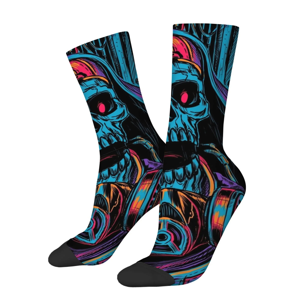 1 Pair Horror-themed Skull Print Men's Socks Stylish Hip-hop Cool Funny Harajuku Style Socks Non-slip Soft Skin-friendly Socks