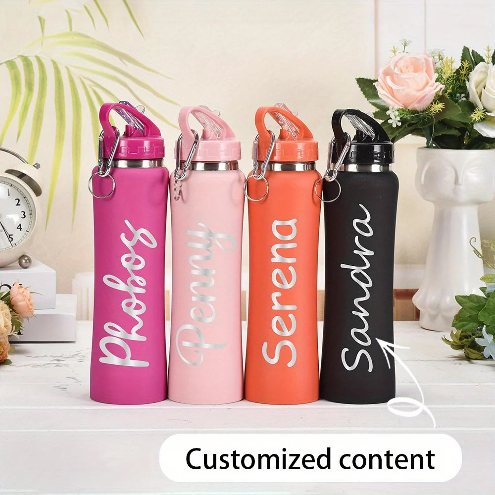 Personalized Insulated Stainless Steel Water Bottle with Straw, Engraved Fitness & Cycling Bottle, Perfect Gift for Men Women