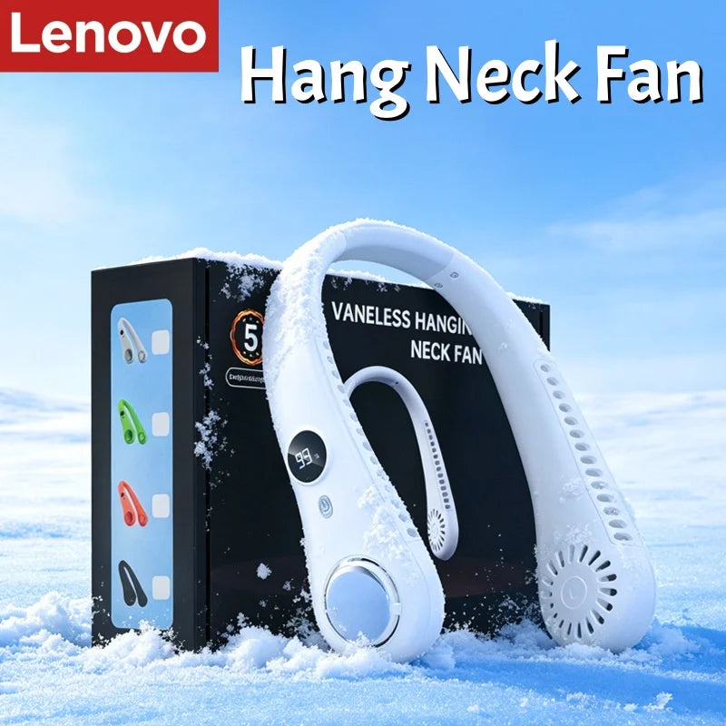 Lenovo Bladeless Neck Fan, Portable USB Rechargeable Hands Free Wearable Cooling Fan Long Battery Life Outdoor Travel Turbo Fan