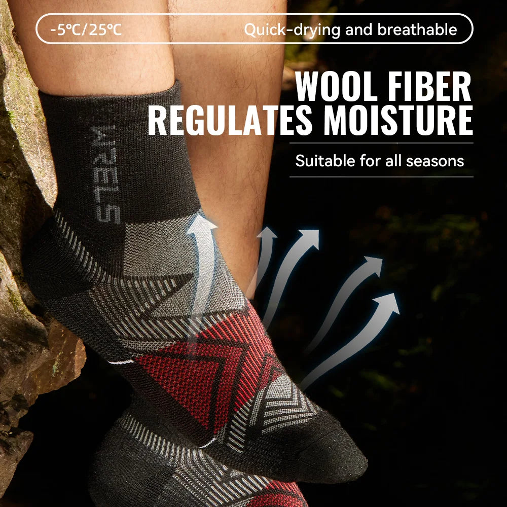 WRELS 1/2/3Pairs Merino Wool Socks Hiking Running Socks Breathable Cushion Sweat Wicking Warm Thermal Compression Wool Socks