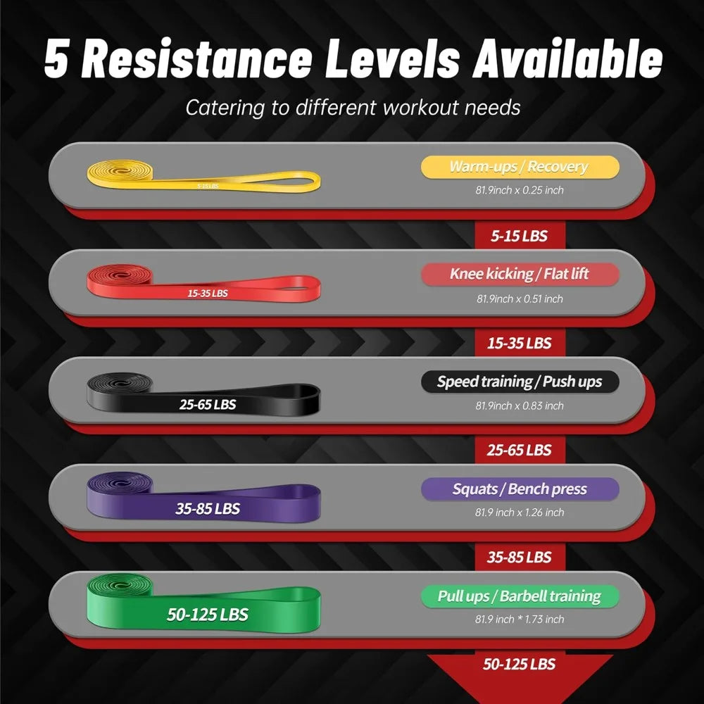 Pull Up Assistance Bands, 5-Level Resistance Bands for Working Out, Pull Up Bands for Men & Women, Exercise Bands for Full-Body