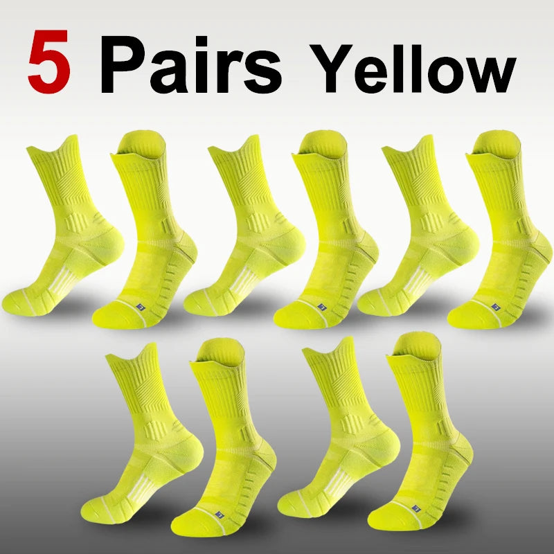 1/5 Pair Men Towel Bottom Basketball Sports Socks Anti Odor Sweat Absorbing Cushioning Shock Absorption All Season Running Socks