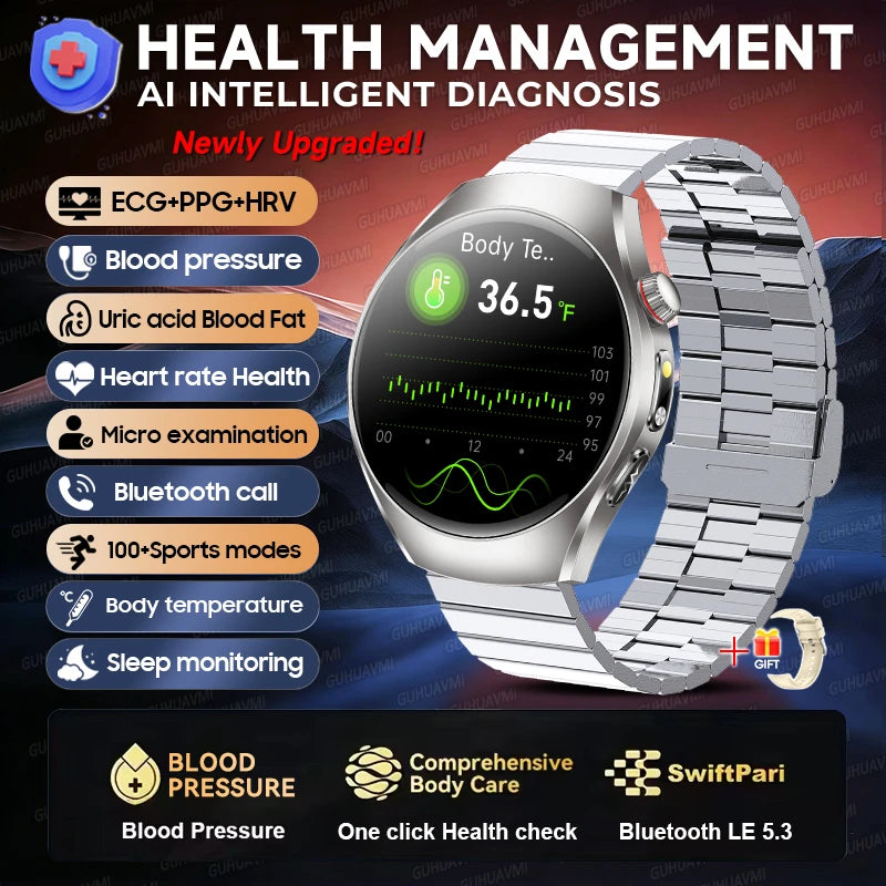 GUHUAVMI 2026Upgrade AI Diagnosis Care Smart Watch 1.47-Inch AMOLED ECG+PPG Blood Pressure Blood Lipid Smartwatchs For Men Women