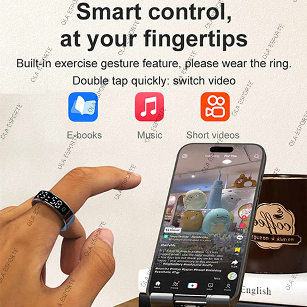 2026 New Smart Ring with Touch Display Screen With Charging Box Sleep Health Manager Pedometer Waterproof For Android iOS R12
