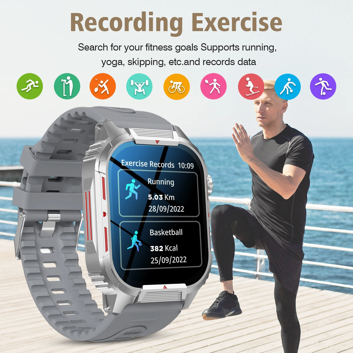 New Full-Touchscreen HD Sports Smartwatch, Unisex, with Call/Message Alerts,  Watch Faces, Multiple Sports Modes, Music Playback. Suitable for Android & IPhone, Ideal Gift for Everyone