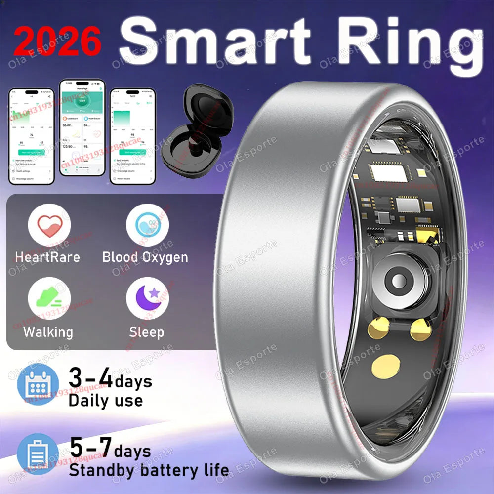 2026 Smart Ring Blood Pressure Heart Rate Sleep Monitoring Smartring IP68 & 5ATM Waterproof Multi-sport Mode Smartring Man Women
