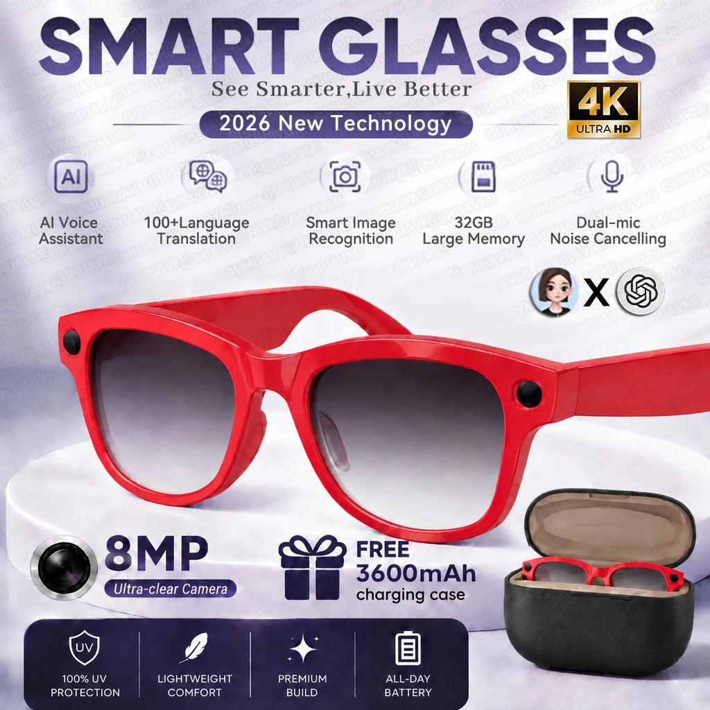 TOP 1 AI Smart Glasses 8MP POV Video Recording 3600mAh Battery Real-Time Translation AI Assistant Photochromic Glasses Men Women
