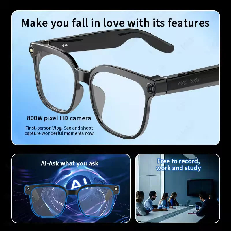 New AI Smart Glasses 8 Million HD Pixels Camera Photo 1080P HD Video Recording Sunglasses Call Music Play Men Women Glasses 2026